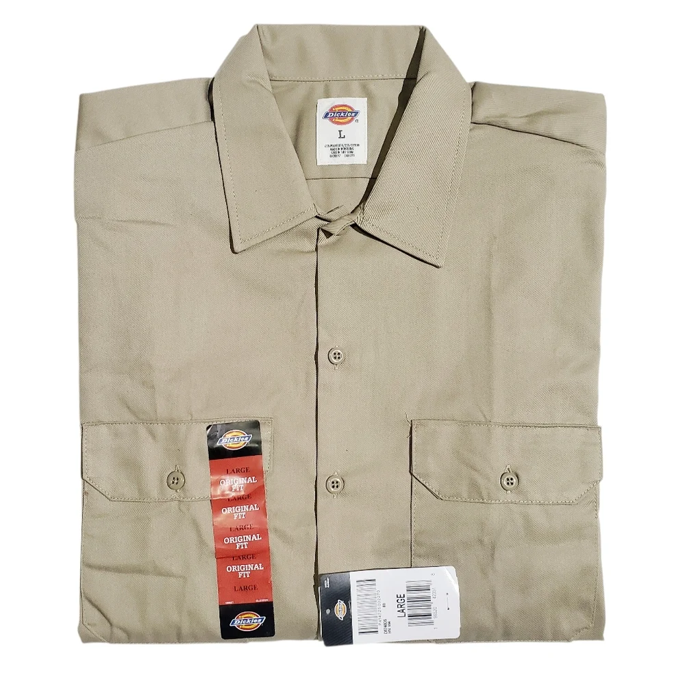 Dickies Mens Original Fit Long Sleeve Work Shirt Desert Sand Size LARGE NWT - Picture 4 of 6